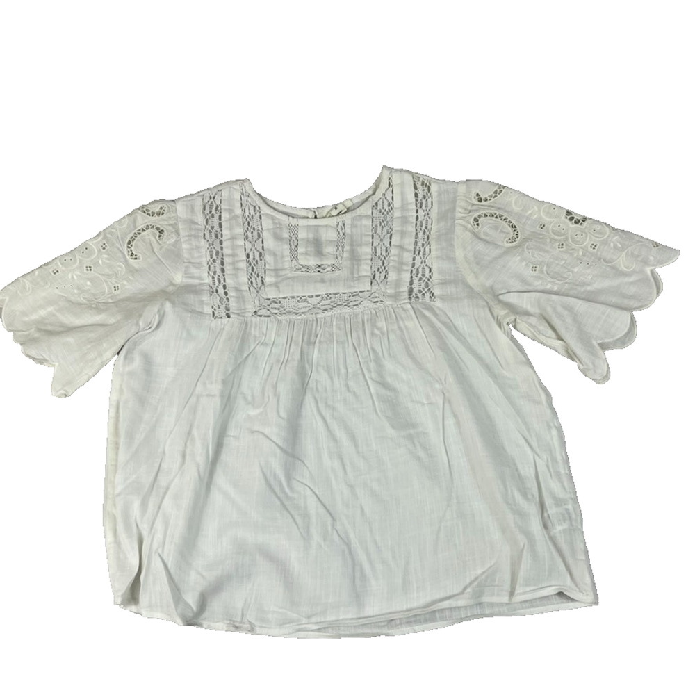 A.N.A. A New Approach Off White Top Womens XS Floral Embroidered Lace Peasant